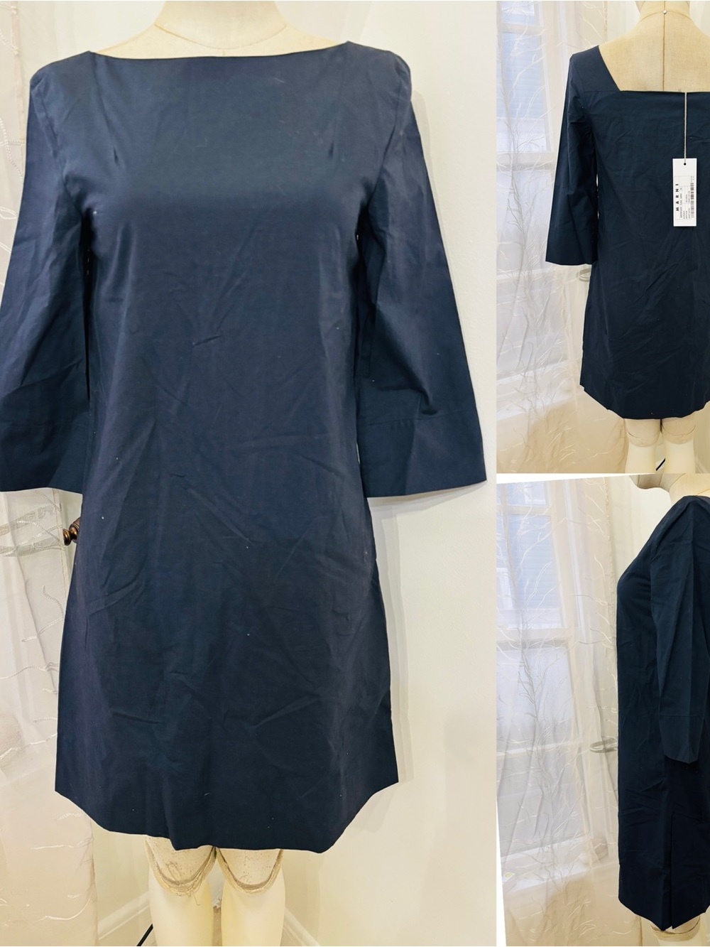 Marni Navy Shift Dress with Boat Neck